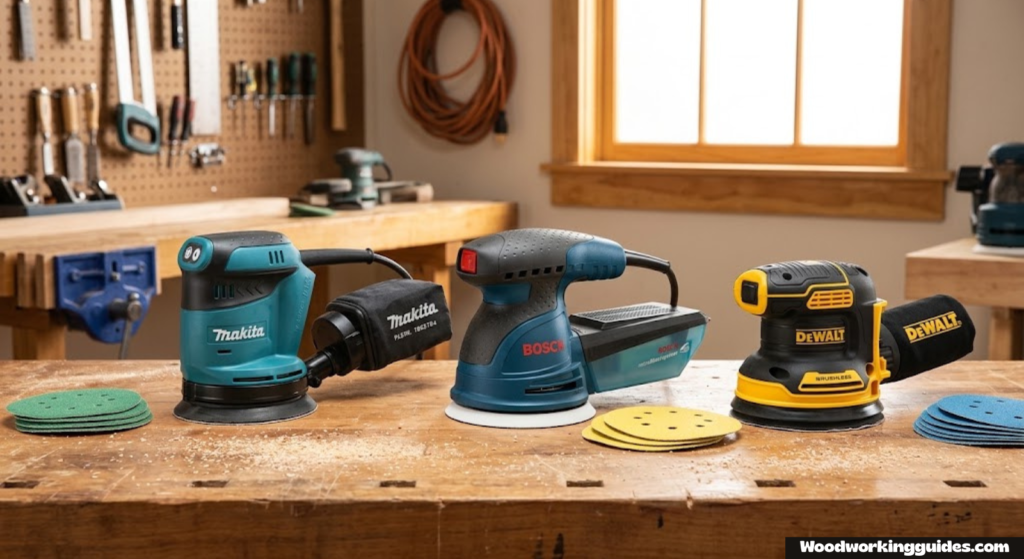 Best random orbital sander lineup on a workbench